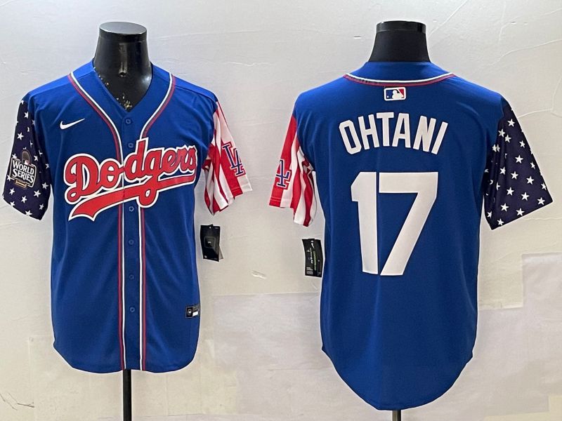 Men Los Angeles Dodgers #17 Ohtani Blue a generation of national flags Joint name 2025 Nike MLB Jersey style 3